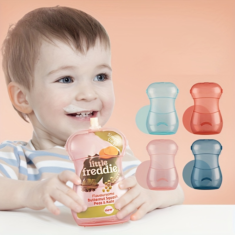 Baby Puree Pouch - アンチスクイーズベビーフードパウチホルダー フルーツピューレカップ 携帯用幼児用給餌容器 こぼれ防止 BPAフリー 多色展開