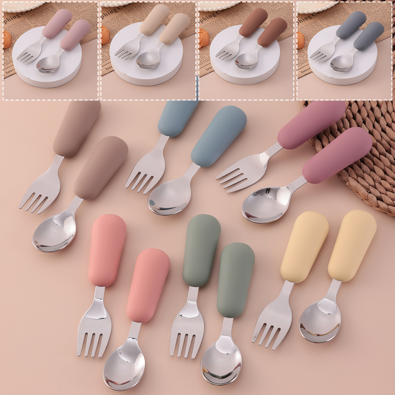 Baby Food Utensil - カラーキッズ 2ピース ステンレス製フォークスプーン ベビー食器セット 環境に優しい幼児用食器 BPAフリー
