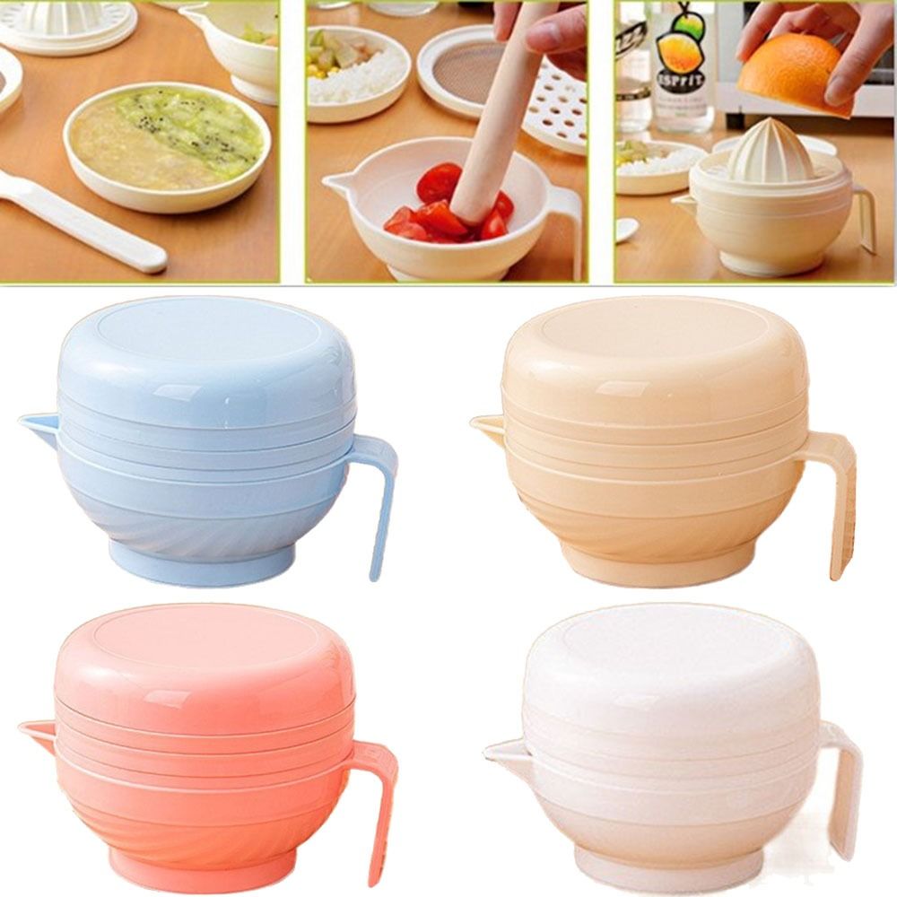 Baby Food Bowl - 7個入り携帯用食品粉砕ボウルセット、柑橘ジューサー、食品グレード、ベビー用マニュアルグラインダーキット、粉砕棒付き、積み重ね可能