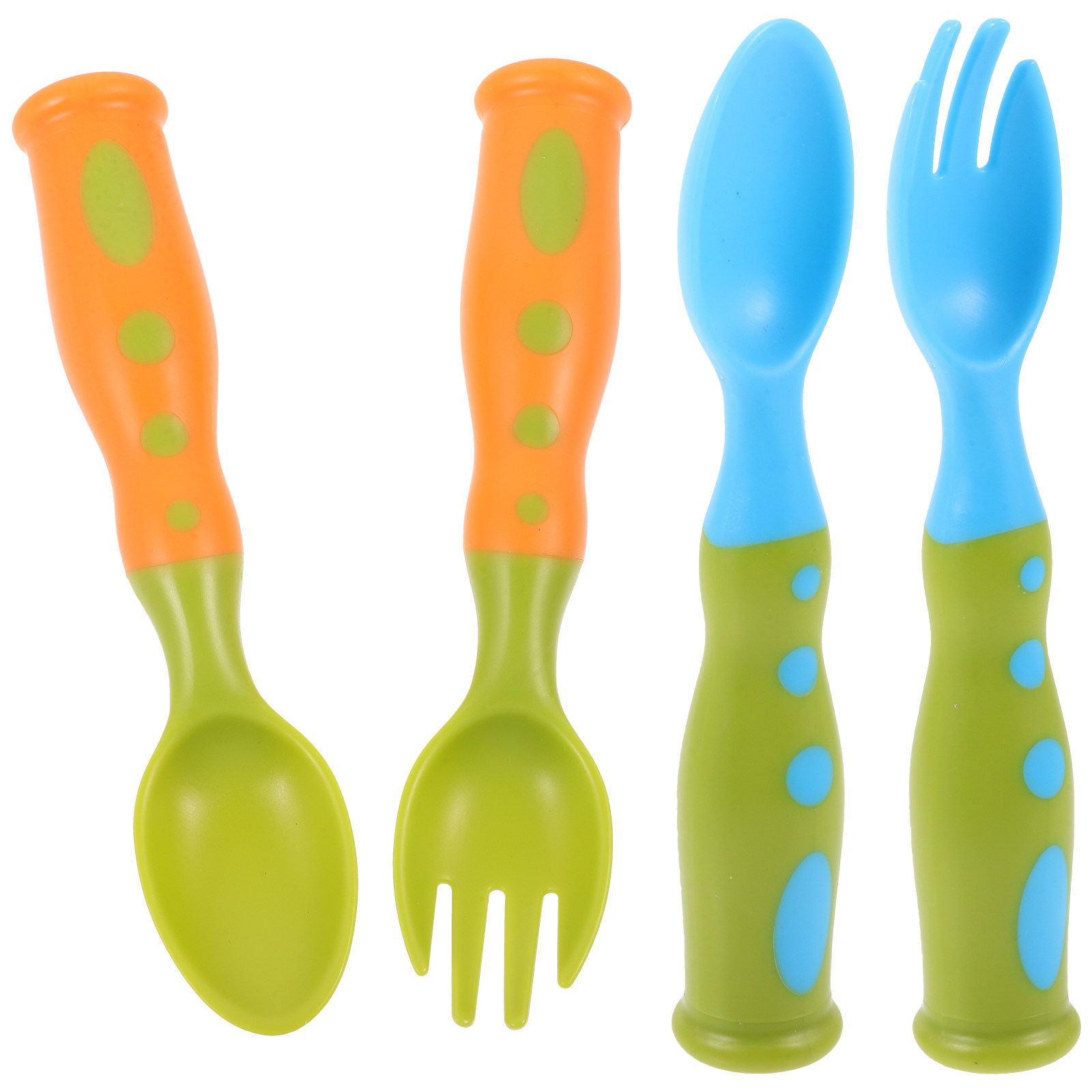 Self Feed Spoon - 2セット ベビー用トレーニング食器セット 幼児用セルフフィーディングスプーンとフォーク 1歳児向け 安全で再利用可能 軽量で持ち運びに便利