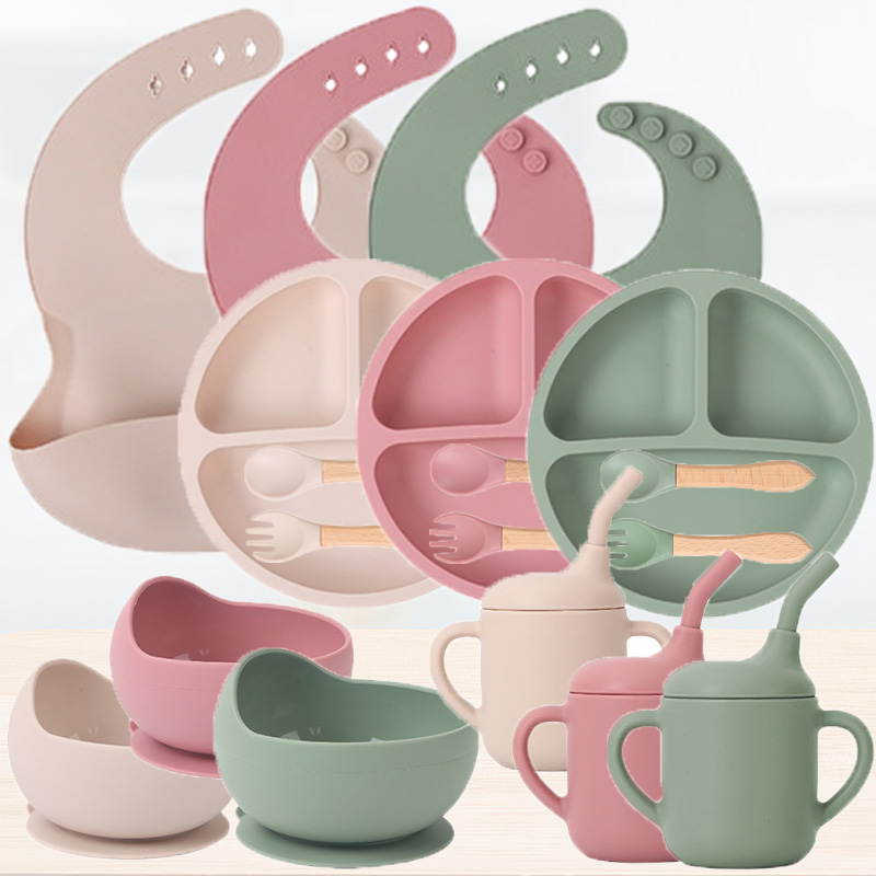 Baby Food Bowl - 子供用シリコン食器セット、赤ちゃんの生鮮食品トレーニング、サッカーボウル、ビブカップ、フォーク、スプーン、食品、1個、2個、3個、5個