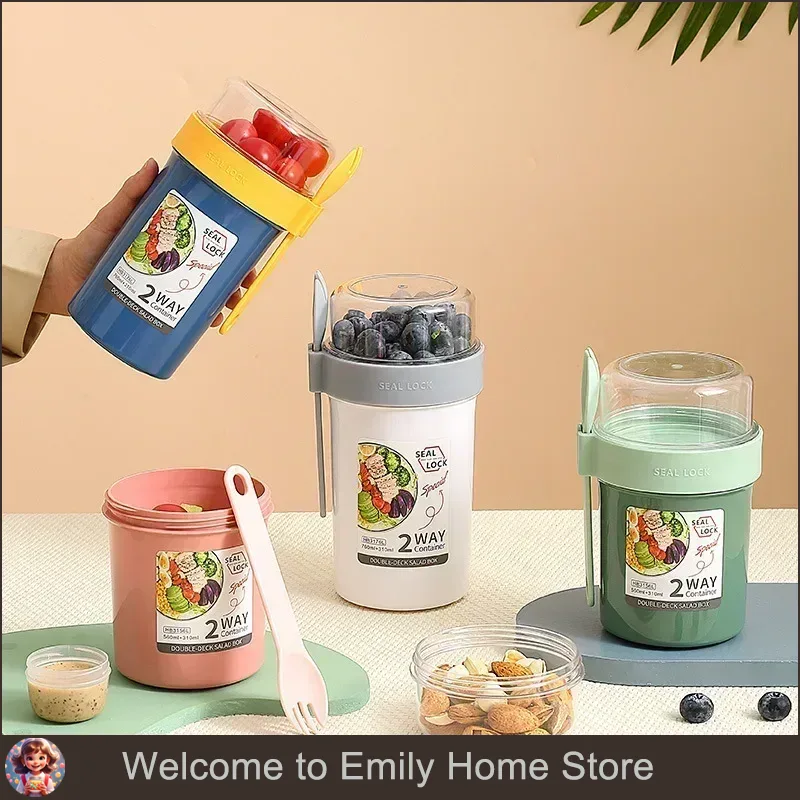 Baby Food Oatmeal - 弁当箱 サラダ オートミール 朝食 ダブルカップ シリアル