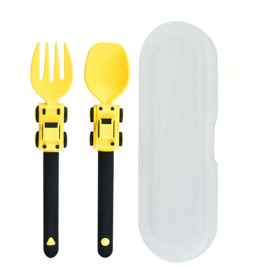 Self Feed Spoon - 子供用の授乳スプーンとフォークセット,スプーンとフォーク,漫画,レースカー,食品補修