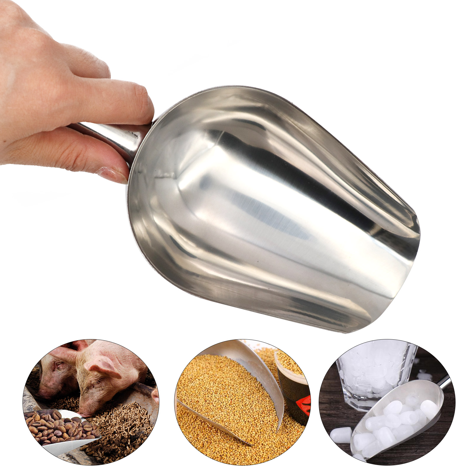 Self Feed Spoon - ペットフードシャベルステンレス鋼犬給餌シャベル猫ドライフードスクープ大容量肥厚ドッグフードスクープスプーン 23.5X8X5Cm
