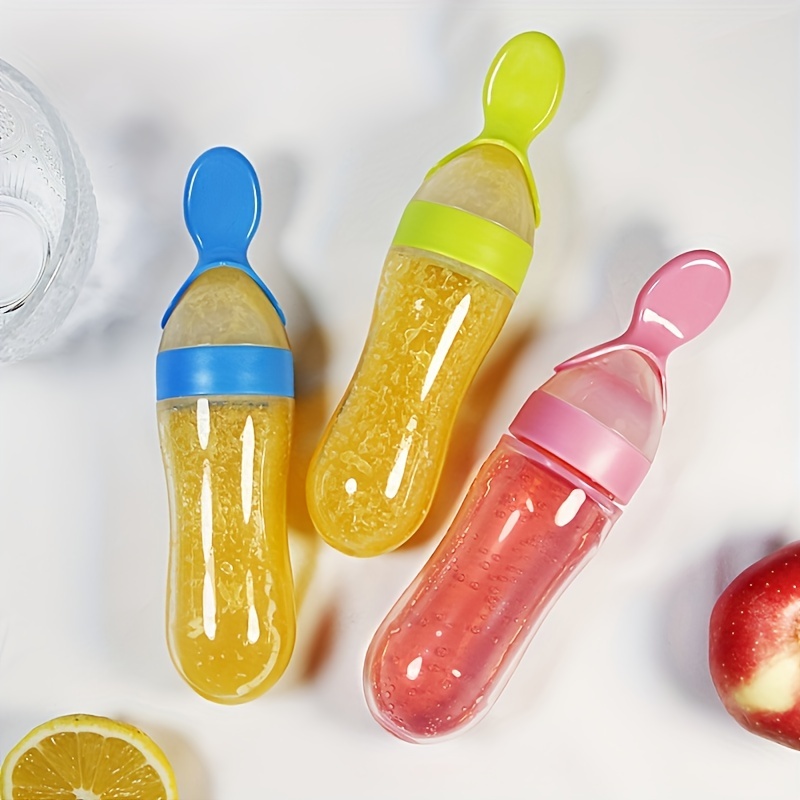 Baby Food Utensil - ベビー用シリコン製哺乳瓶、スプーン付き、3オンスの食品分配スプーン、食品絞り出しスプーン、男の子と女の子の幼児に適しています