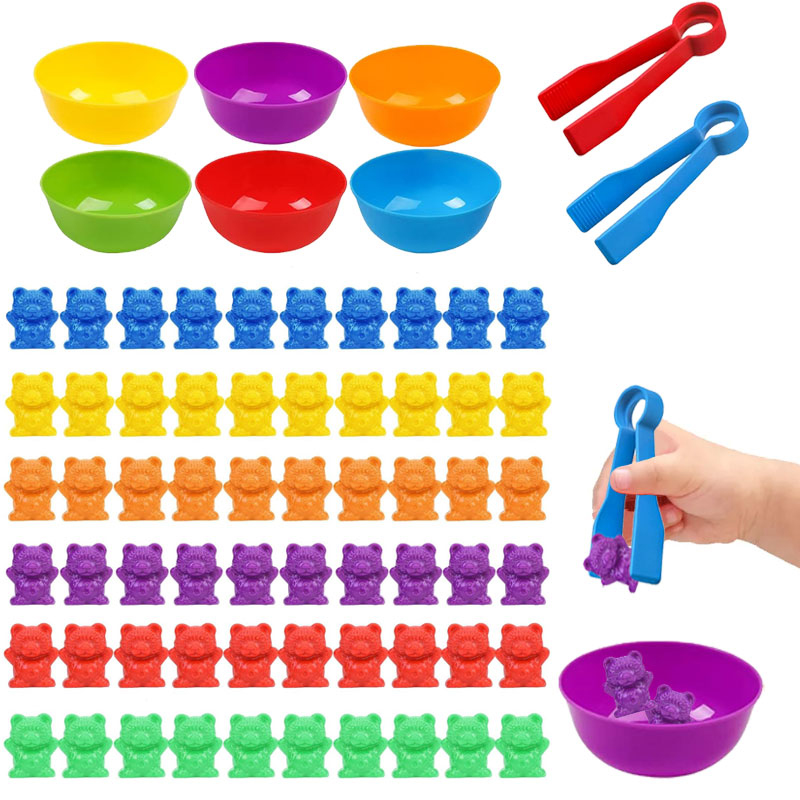 Baby Food Game - クマの数え合わせゲーム 色分類ボウル ピンセット 就学前学習 教育ギフト おもちゃ