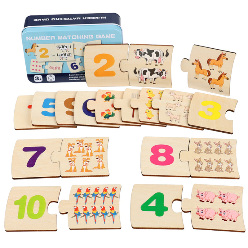 Baby Food Game - 子供向け鉄箱ナンバー啓発ペアリング木製動物フードパズルボード論理的思考トレーニングゲーム知育玩具