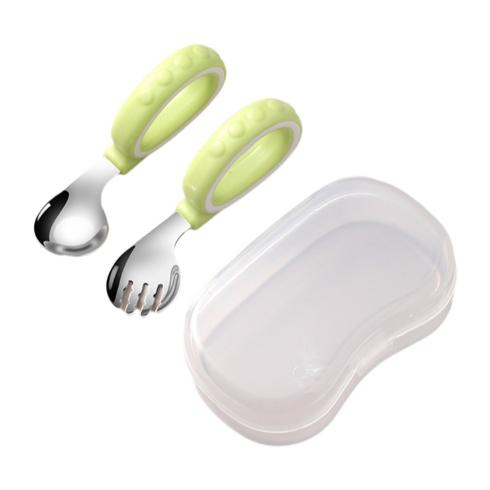 Self Feed Spoon - 316L ステンレス鋼スプーンフォークセット 簡単に握れる滑らかな研磨トレーニングスプーンセット 収納ケース付き リングハンドルデザイン