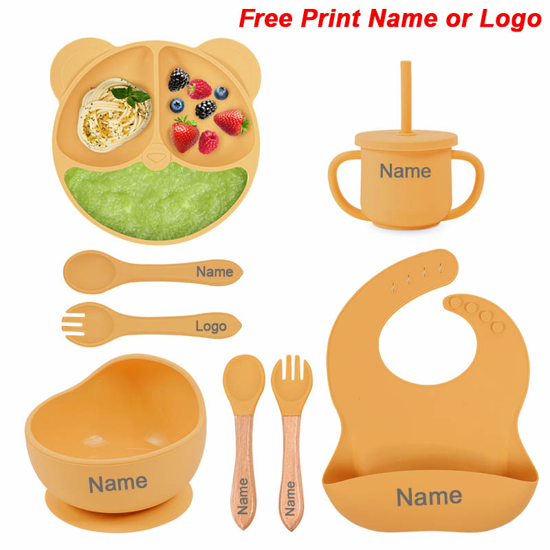 Baby Food Bowl - 給餌セットシリコーンベビー吸盤ボウル皿プレート子供のためのクマプレートセットベビー食器子供用カップストロー付き 8 個