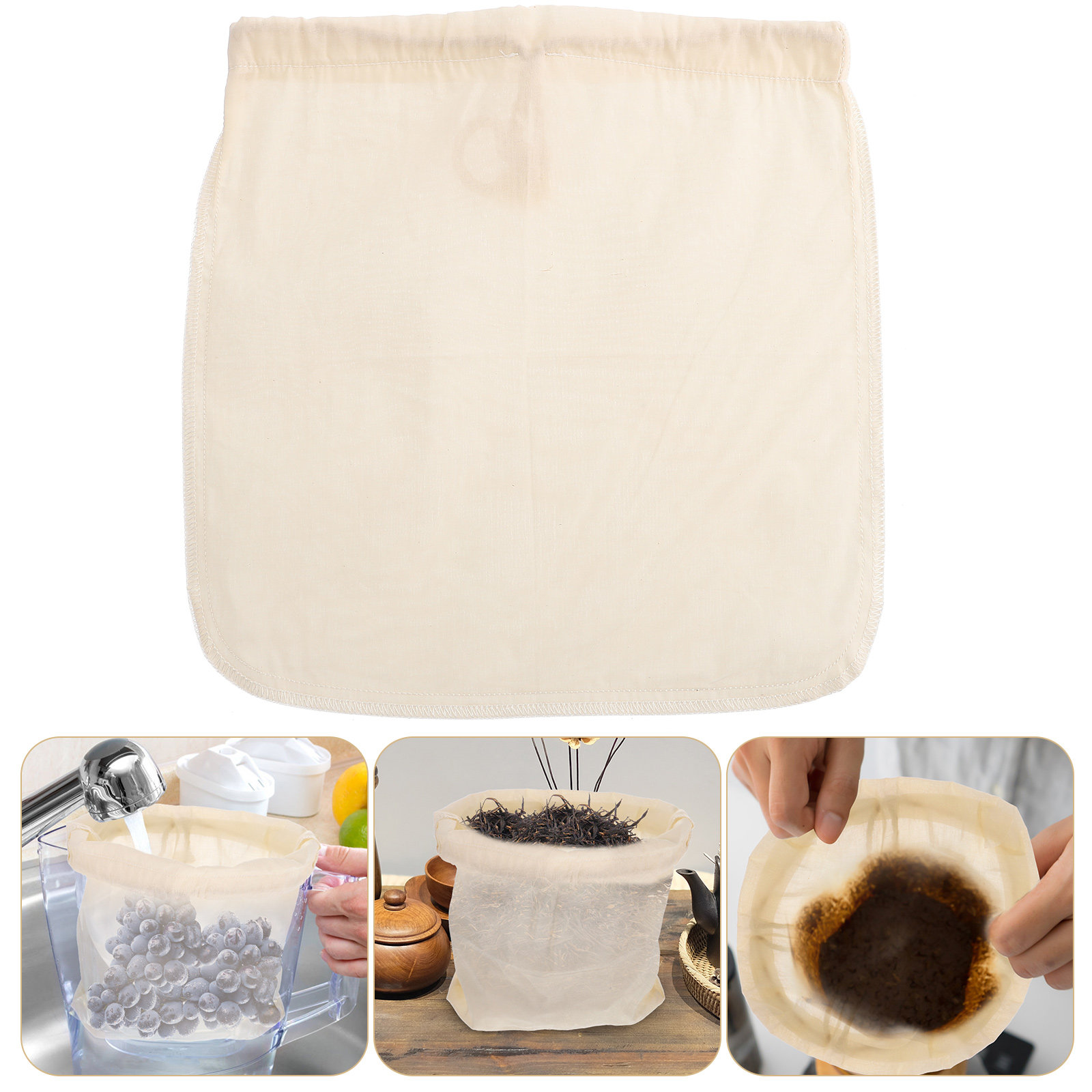 Baby Food Filter - 食品グレードの綿布フィルターポーチ、巾着メッシュバッグ、豆乳、アーモンドミルク、ジュース、水出しコーヒー、Tcm濾過、ベビー用