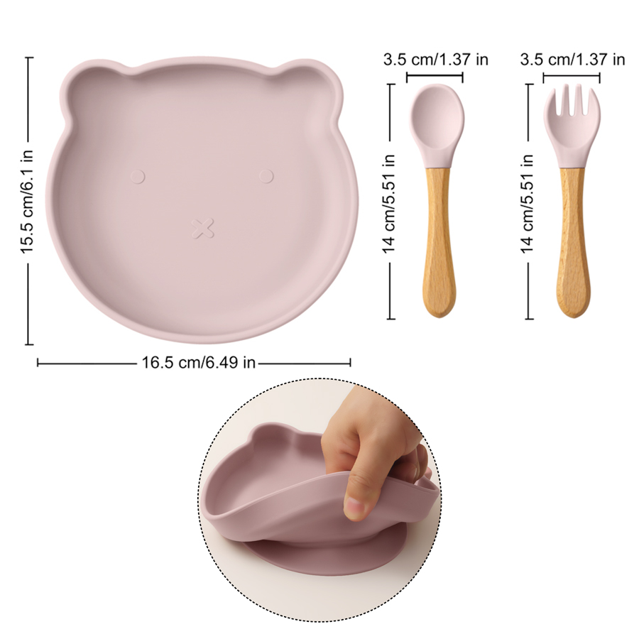 カラーキッズ 3点セット 漫画クマ シリコン製食器セット 吸 - Self Feed Spoon のレビューと価格