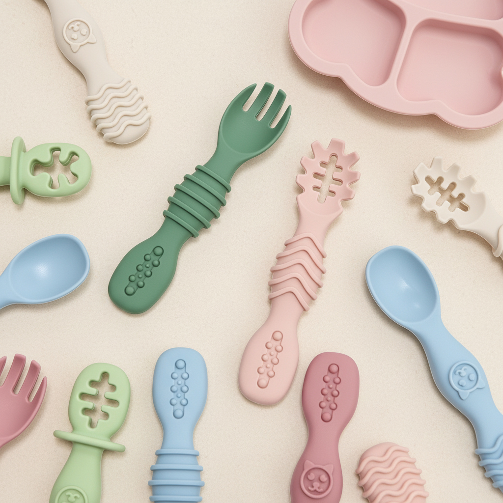 ベビースプーン＆フォークセット4個、耐久性がありお手入れが簡 - Self Feed Spoon のレビューと価格