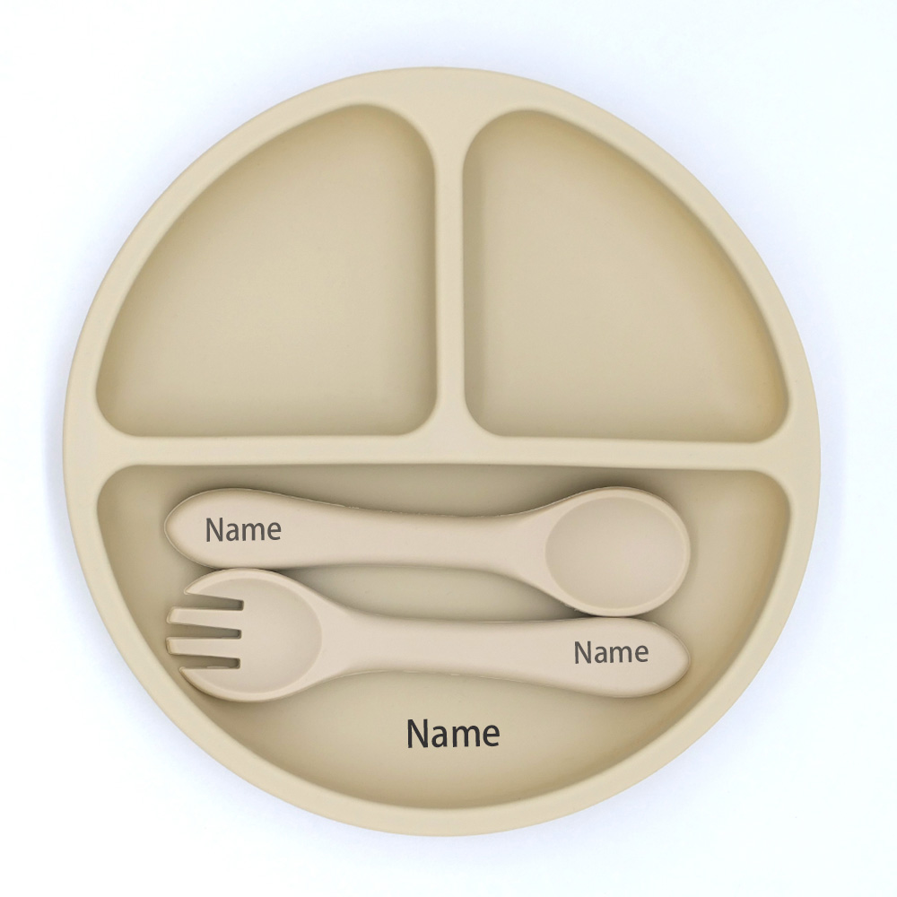 無料の名前印刷シリコン子供用食器給餌ボウルシリコンフォークス - Baby Food Bowl のレビューと価格