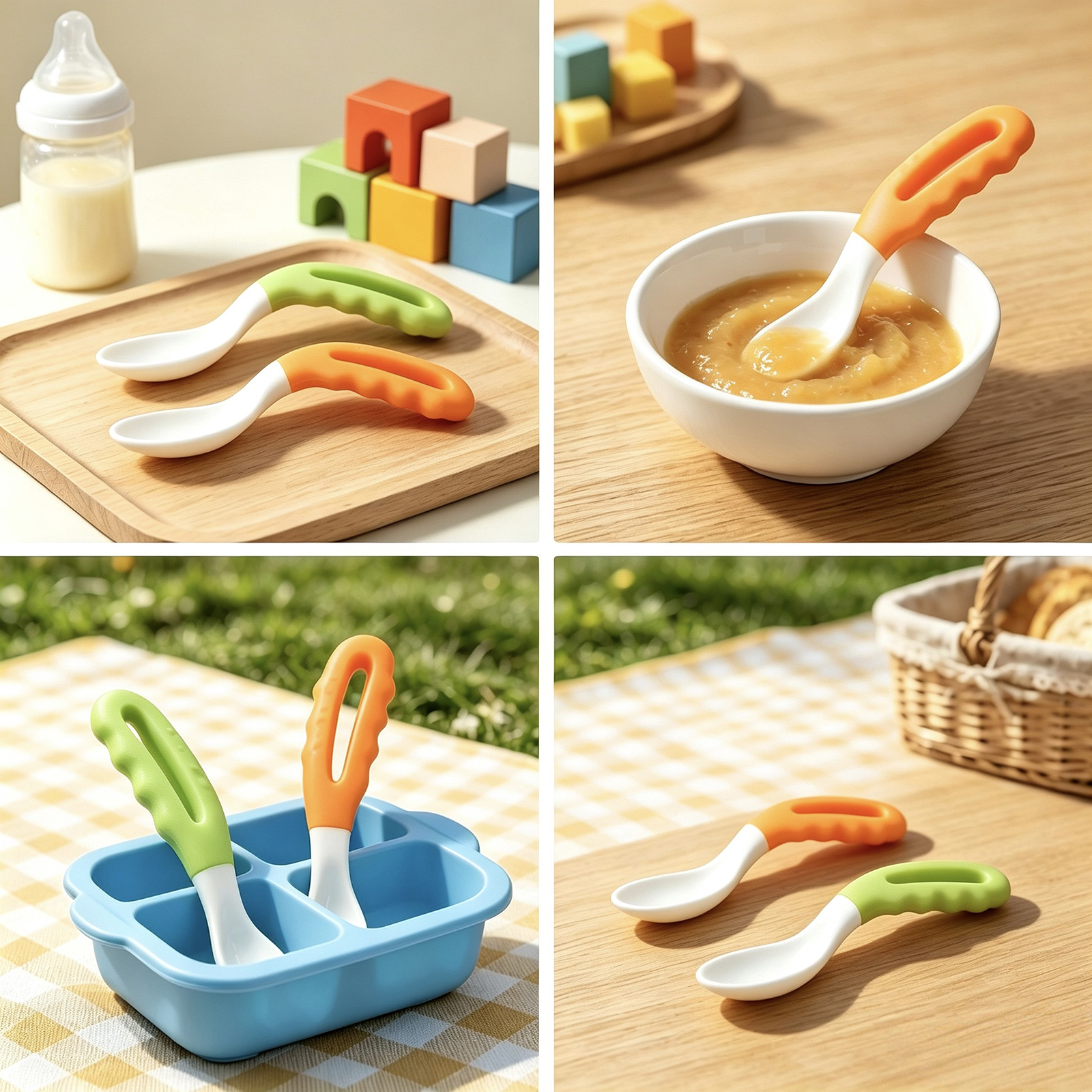 2/4本入りスプーン、トレーニング用授乳スプーン、曲げられる - Baby Food Utensil のレビューと価格