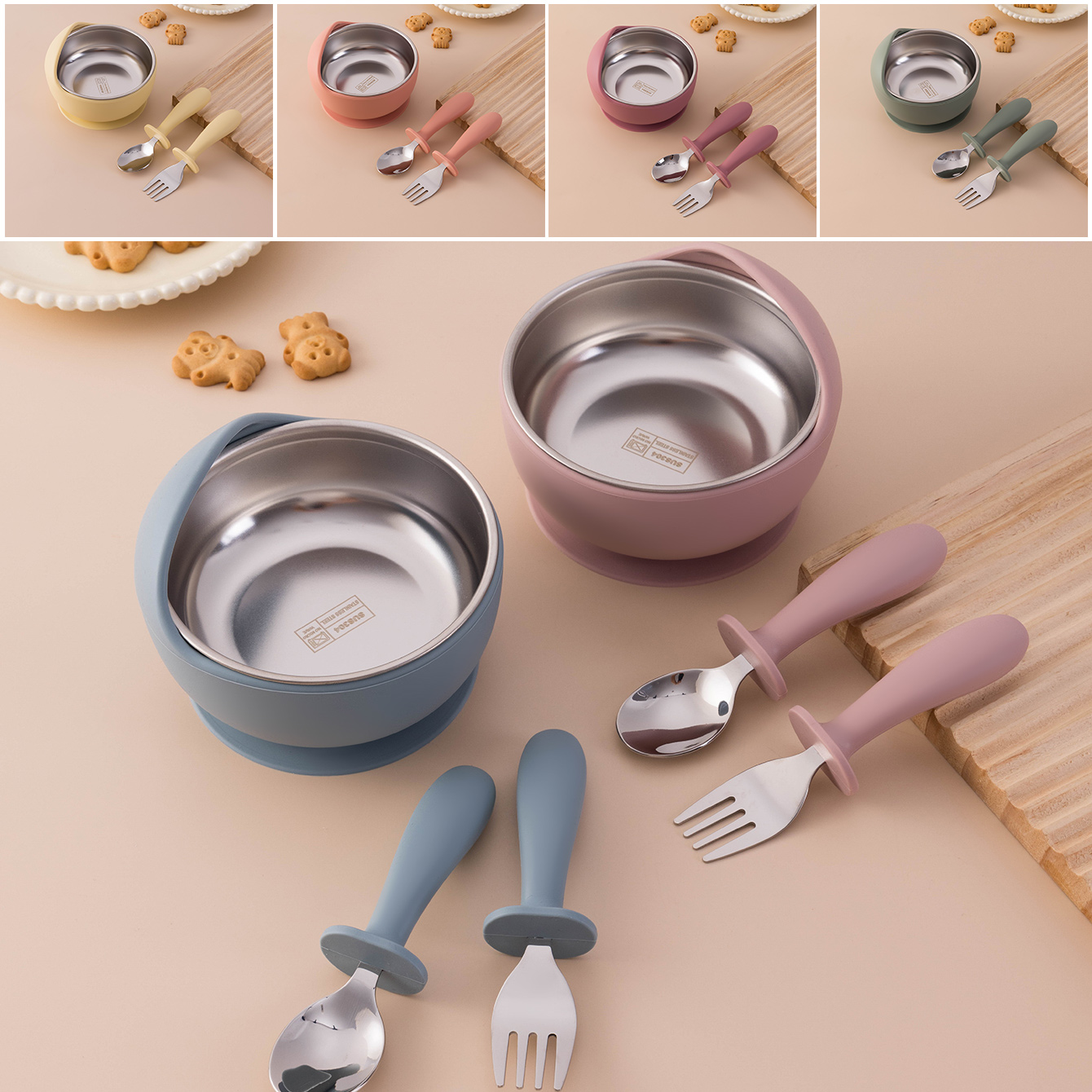 カラーキッズ 3 個ステンレス鋼シリコーン給餌セット取り外し - Self Feed Spoon のレビューと価格