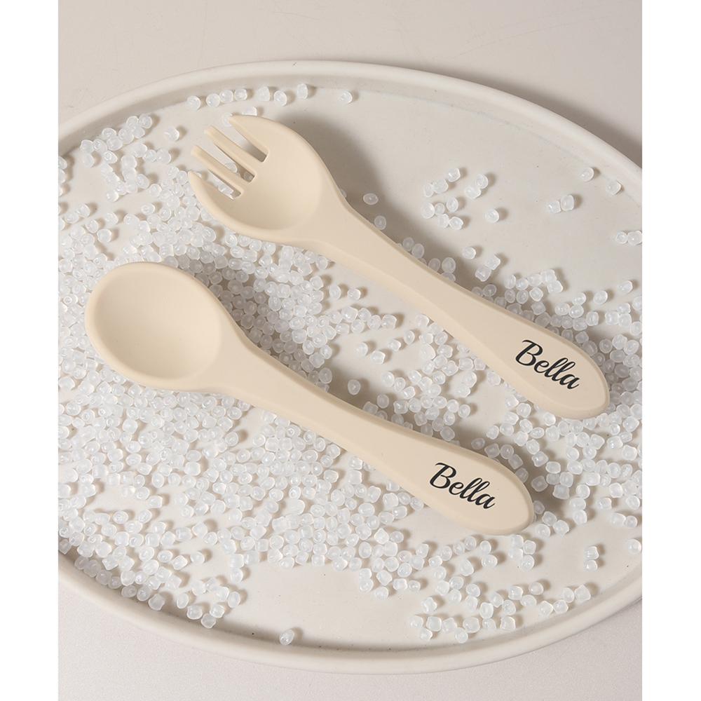 カスタムネーム入りシリコン製スプーンとフォーク1組、食品グレ - Baby Food Utensil のレビューと価格