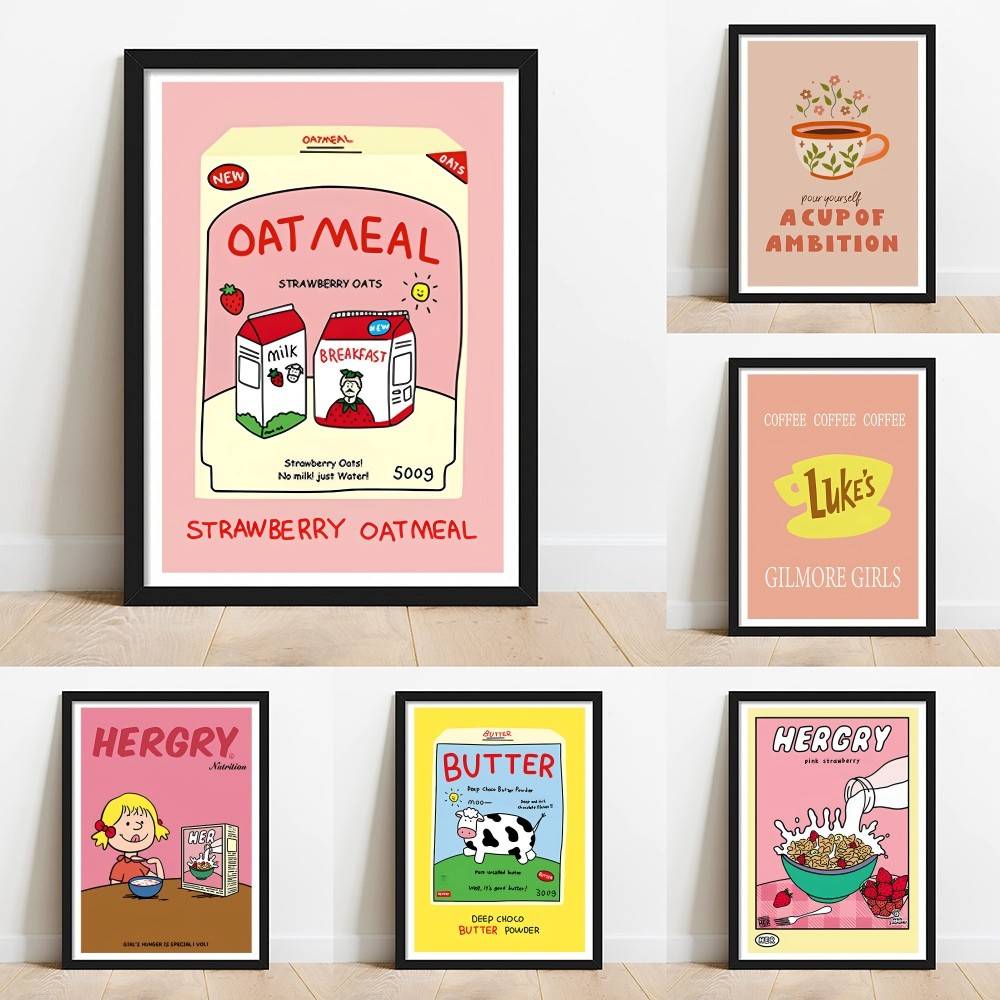 手描きの朝食シリアルコーヒーペーパーポスターオートミールバタ - Baby Food Oatmeal のレビューと価格