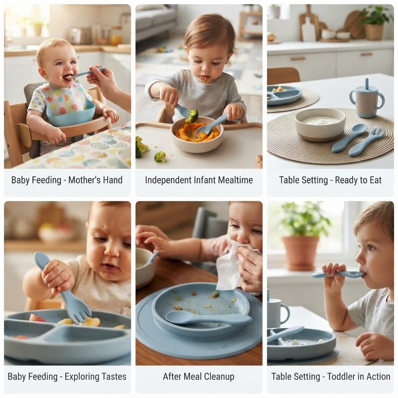 2 個のシリコンベビーフォークスプーンセット BPA フリー - Baby Food Utensil のレビューと価格