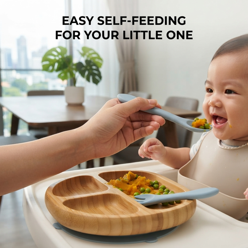 2 個のシリコンベビーフォークスプーンセット BPA フリー - Baby Food Utensil のレビューと価格