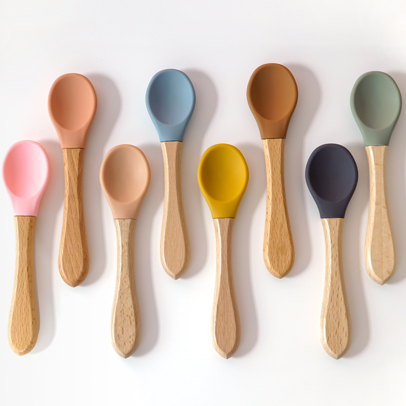 給餌木製ハンドルシリコーンスプーンベビー用品食べる土壌食品子 - Baby Food Utensil のレビューと価格