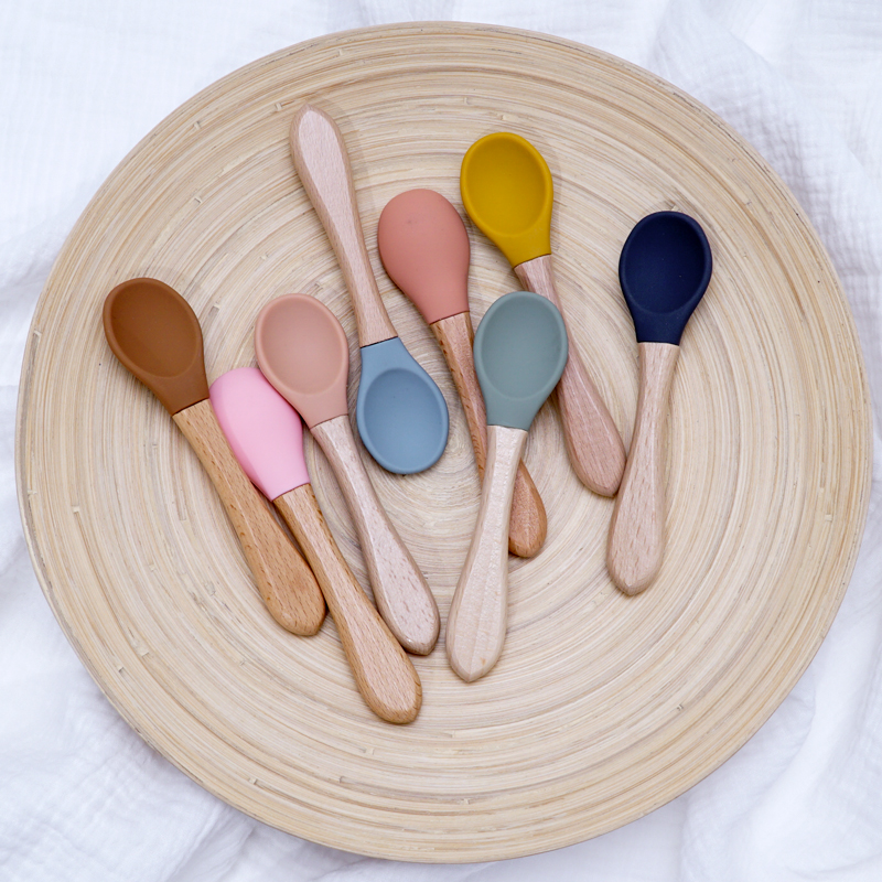 給餌木製ハンドルシリコーンスプーンベビー用品食べる土壌食品子 - Baby Food Utensil のレビューと価格