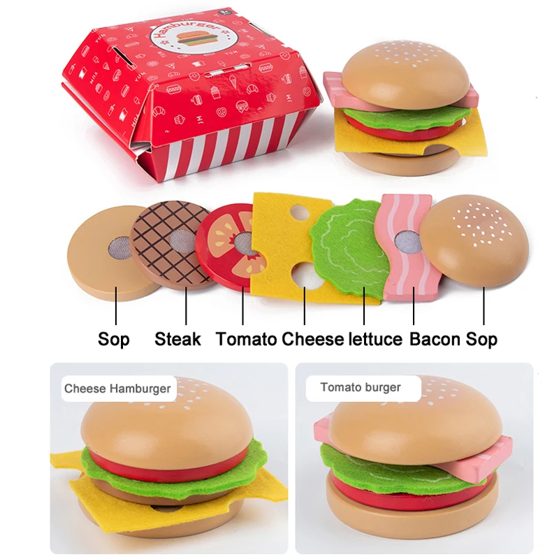 モンテッソーリ木製ベビーおもちゃキッチンバーガーセットリアル - Dry Food Baby のレビューと価格