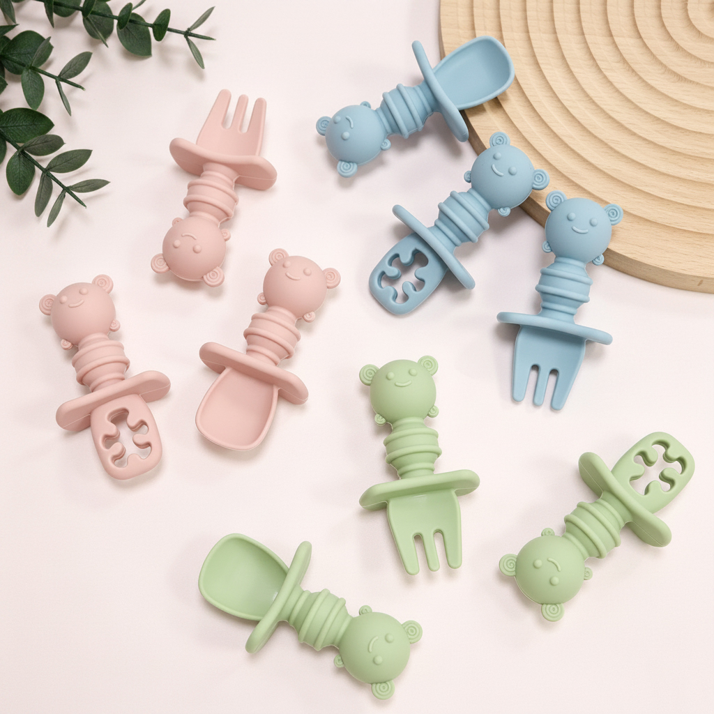 3個入りショートハンドルビースプーン＆フォークセット、初期の - Baby Food Utensil のレビューと価格