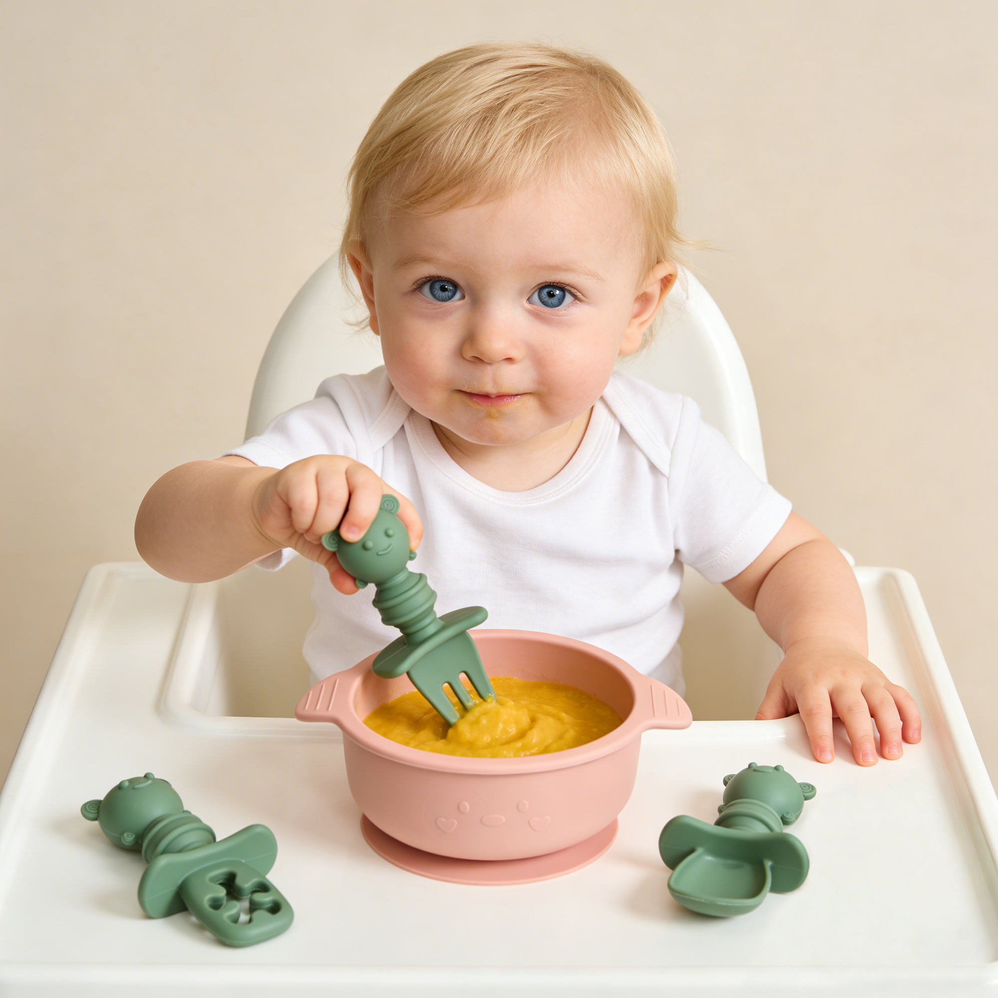 3個入りショートハンドルビースプーン＆フォークセット、初期の - Baby Food Utensil のレビューと価格
